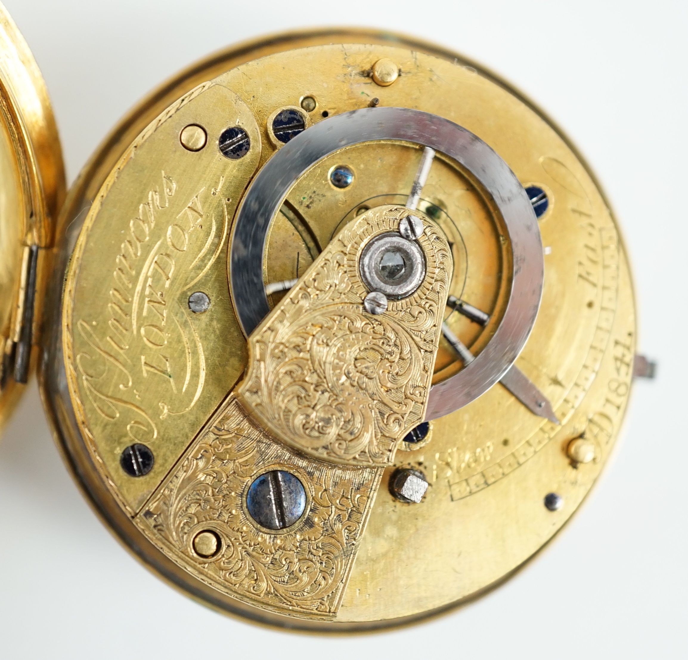 A Victorian silver pair cased pocket watch by Edward Fowle, Westerham and a gilt metal pocket watch missing outer case